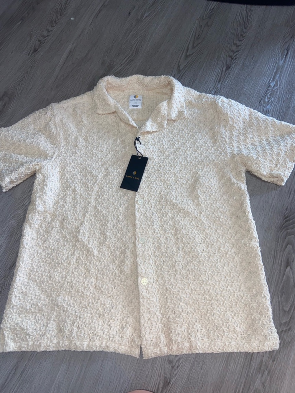 Men's Short-Sleeve Textured Button-Down Shirt - Cream